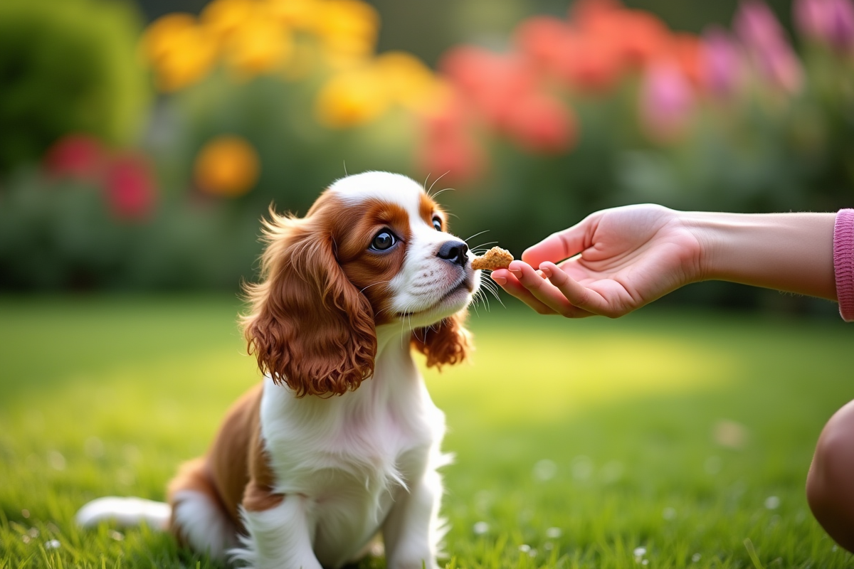 Jeune cavalier king charles apprend à s