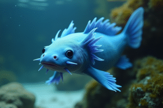 Axolotl bleu nageant dans un aquarium cristallin