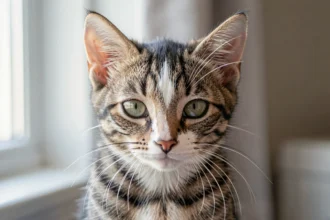 Chaton tabby dont le M sur le front est bien visible