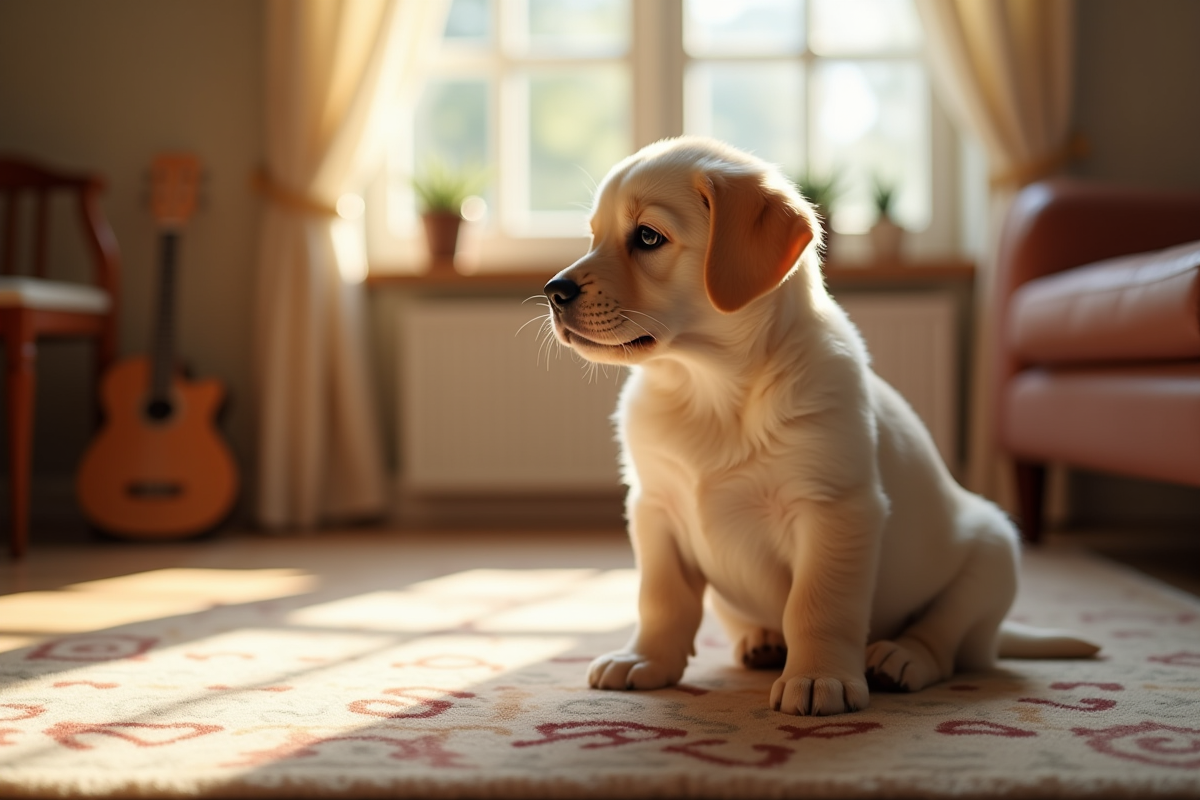 Jeune labrador assis près d