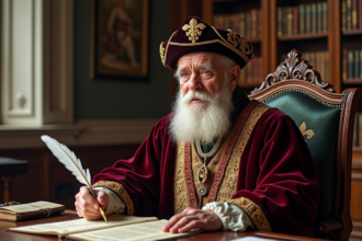 Portrait d'un homme âgé en robe de velours et toque de doge