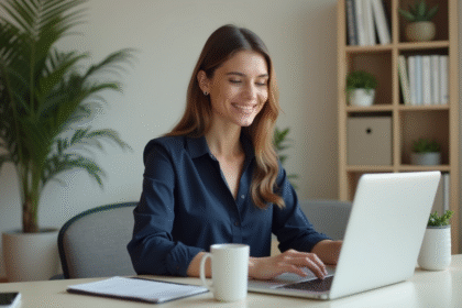 Femme au bureau à domicile travaillant sur son ordinateur