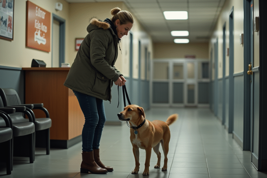 Femme avec chien dans refuge animalier