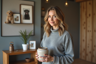 Femme contemplant une urne dans un espace de mémoire pour animaux