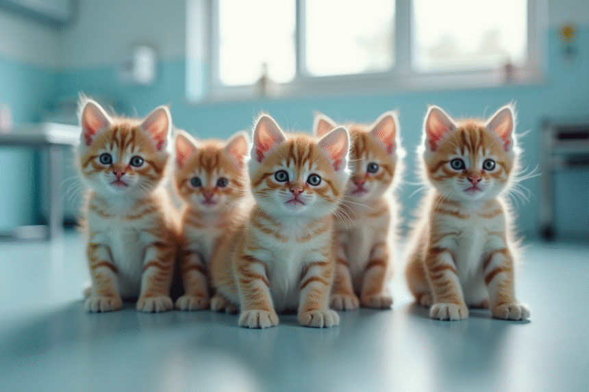 Groupe de chatons dans une clinique vétérinaire lumineuse