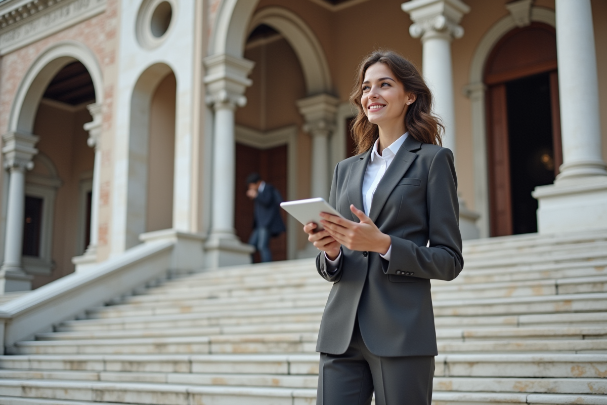Jeune femme moderne sur les marches d