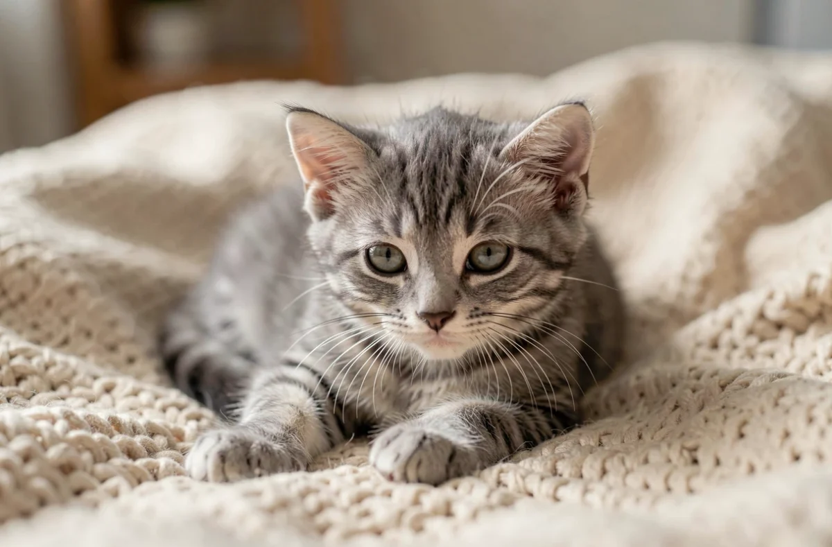 Très jeune chaton tabby gris aux marques encore floues