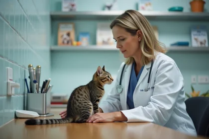 Vétérinaire examinant un chat dans une clinique moderne