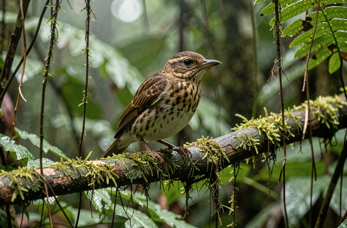 Xenops, petit oiseau tropical perché sur une branche en forêt amazonienne, animal rare commençant par X
